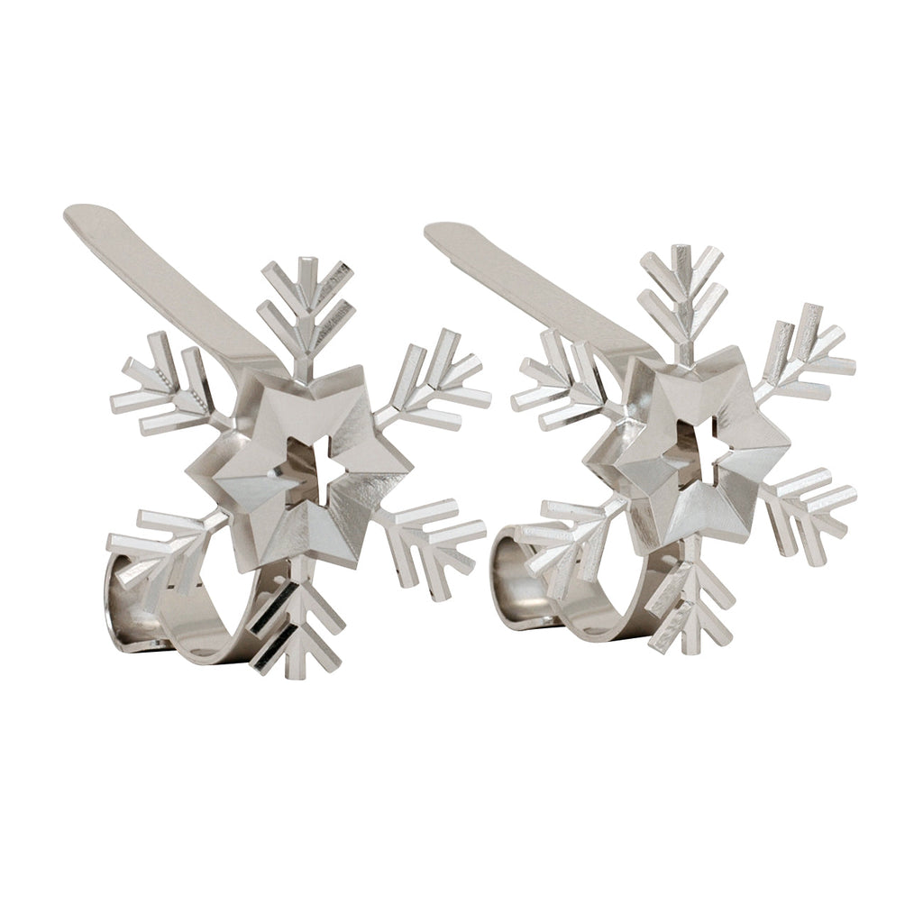 Stocking Holder - The Original MantleClip® Stocking Holder With Removable Metal Holiday Icons, 2 Pack - Silver Snowflake