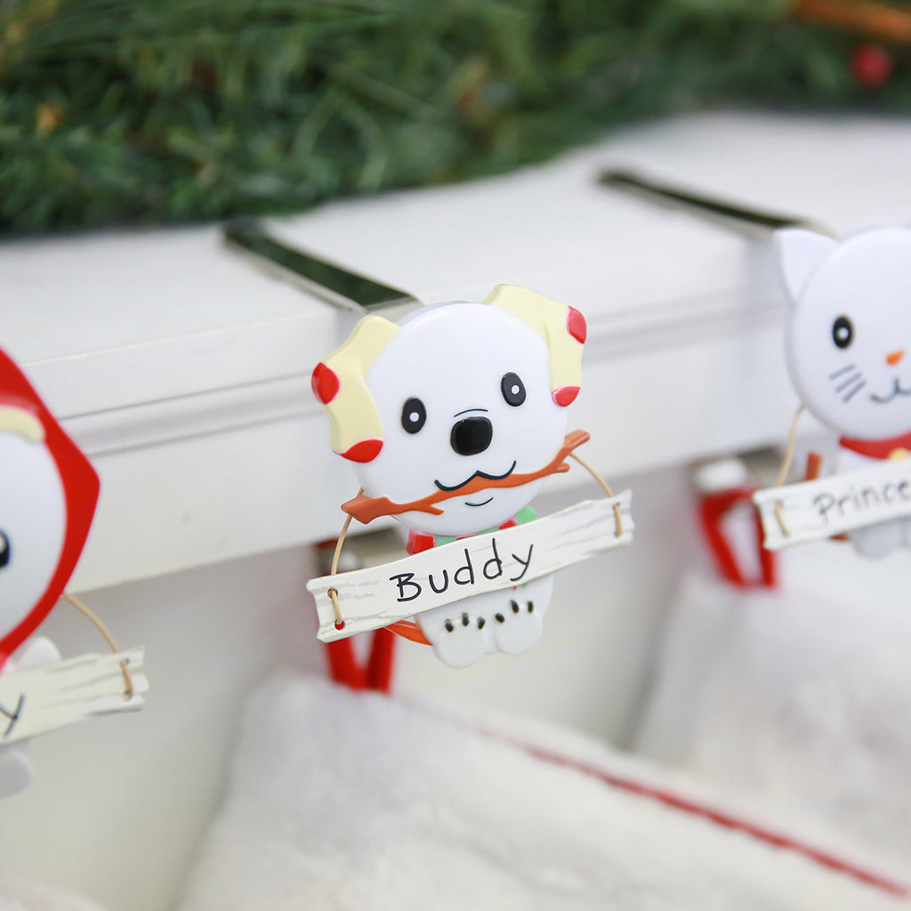 Stocking Holder - The Original MantleClip® Stocking Holder With Snowman Family - Dog Icon