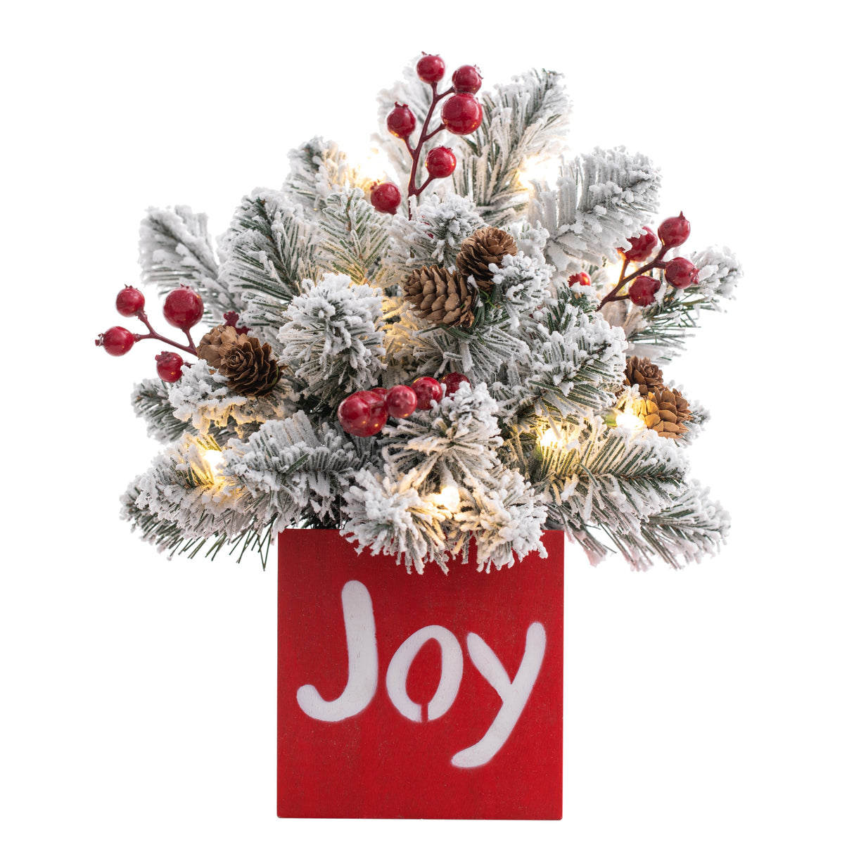 Tabletop Decor - 13 Inch JOY Frosted Greenery Christmas Decoration