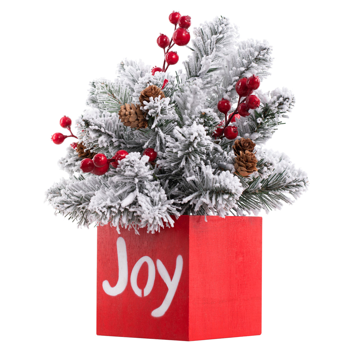 Tabletop Decor - 13 Inch JOY Frosted Greenery Christmas Decoration