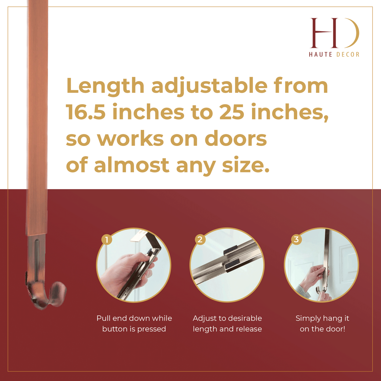 Wreath Hangers - Adapt?äó Adjustable Length Wreath Hanger - 2 Pack - Brushed Copper