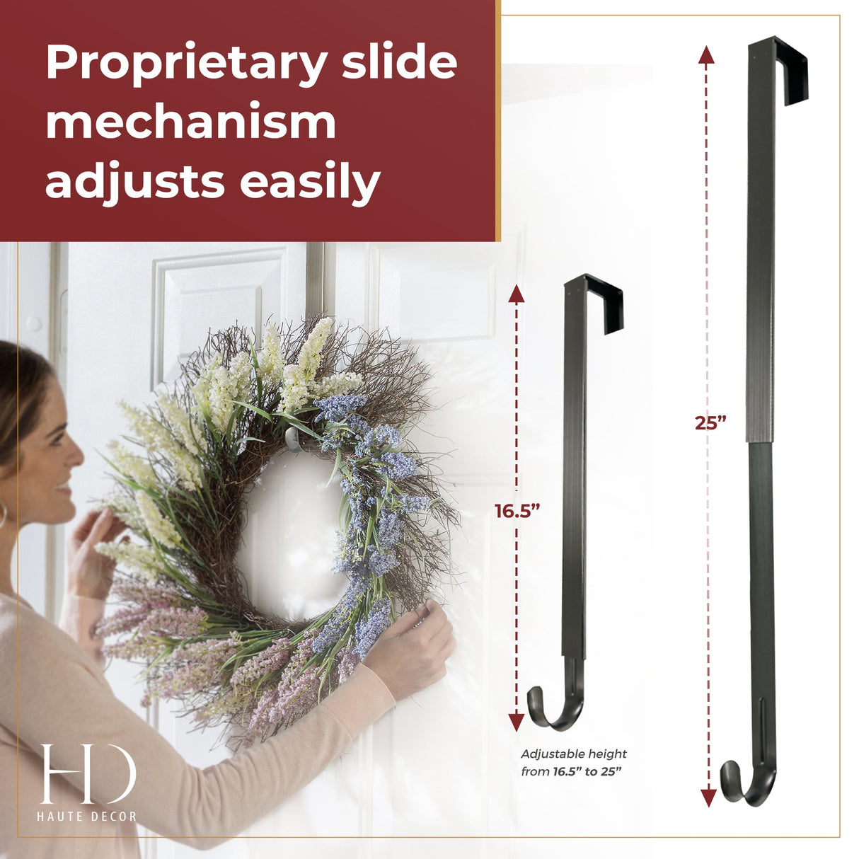Wreath Hangers - Adapt?äó Adjustable Length Wreath Hanger - 2 Pack - Brushed Nickel