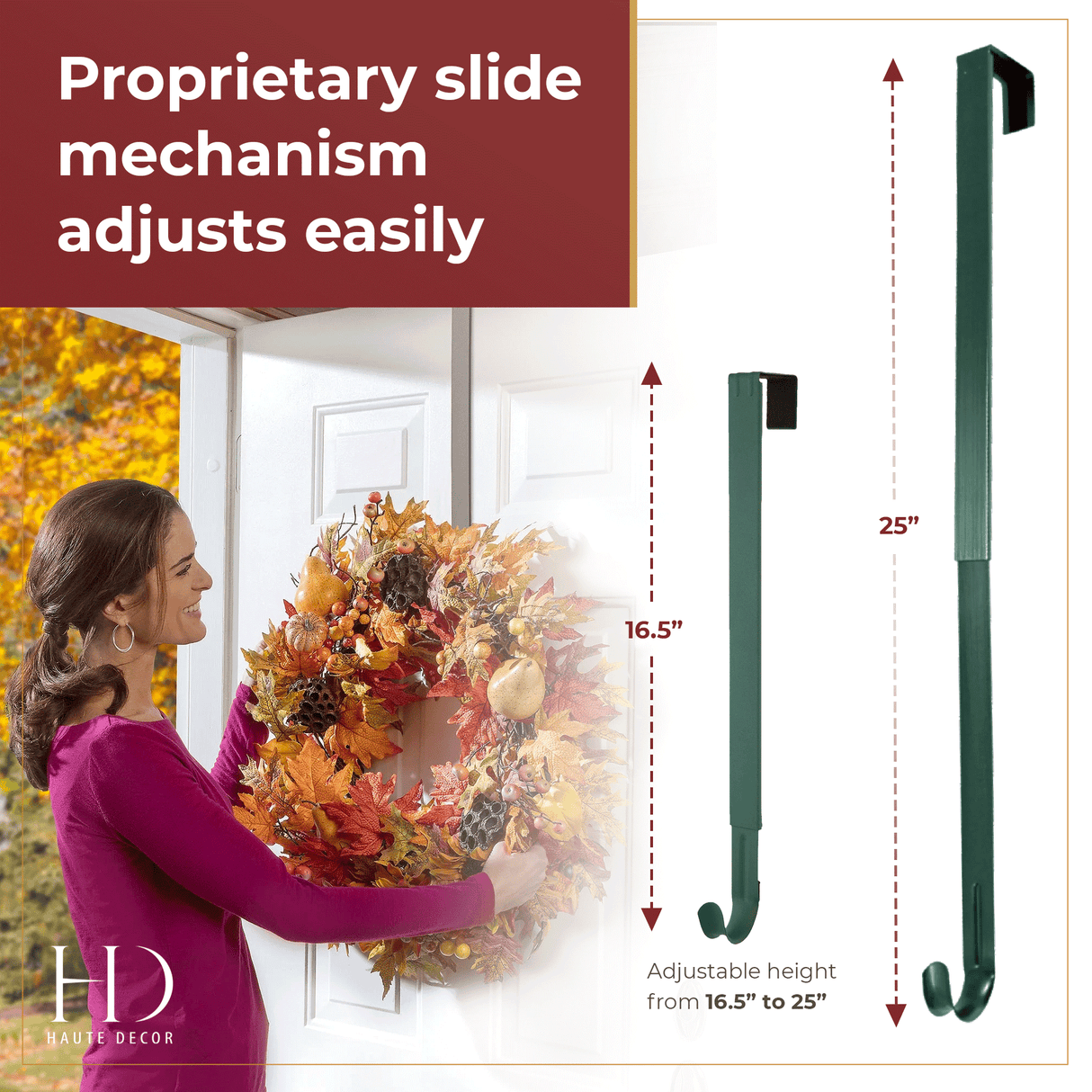 Wreath Hangers - Adapt?äó Adjustable Length Wreath Hanger - 2 Pack Green