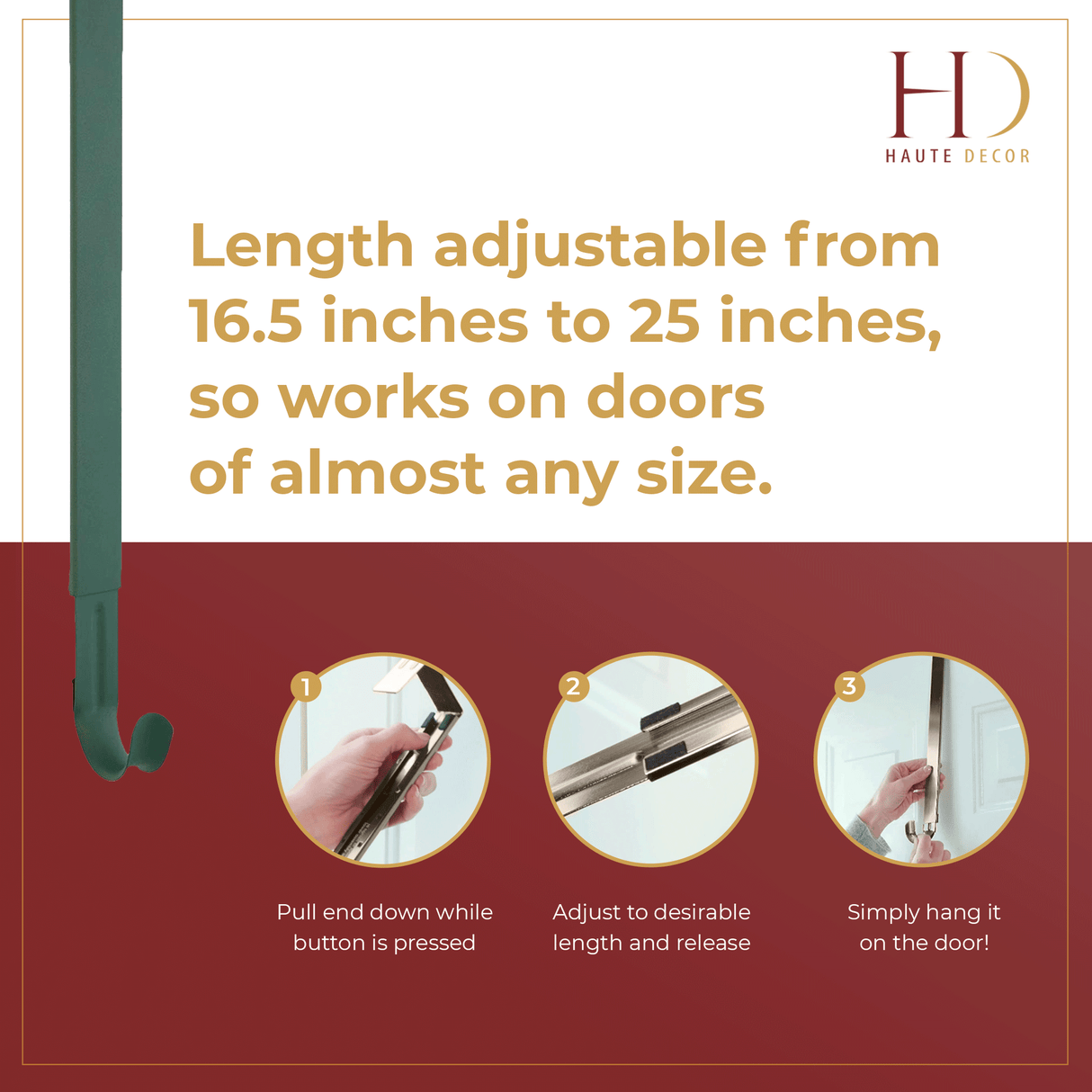 Wreath Hangers - Adapt?äó Adjustable Length Wreath Hanger - 2 Pack Green