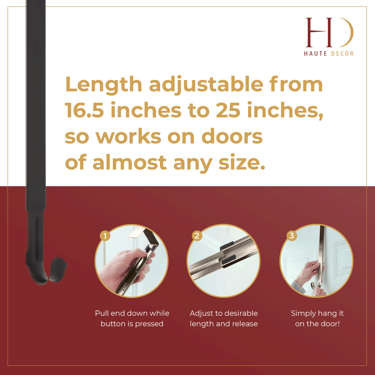Wreath Hangers - Adapt?äó Adjustable Length Wreath Hanger - 2 Pack - Matte Black