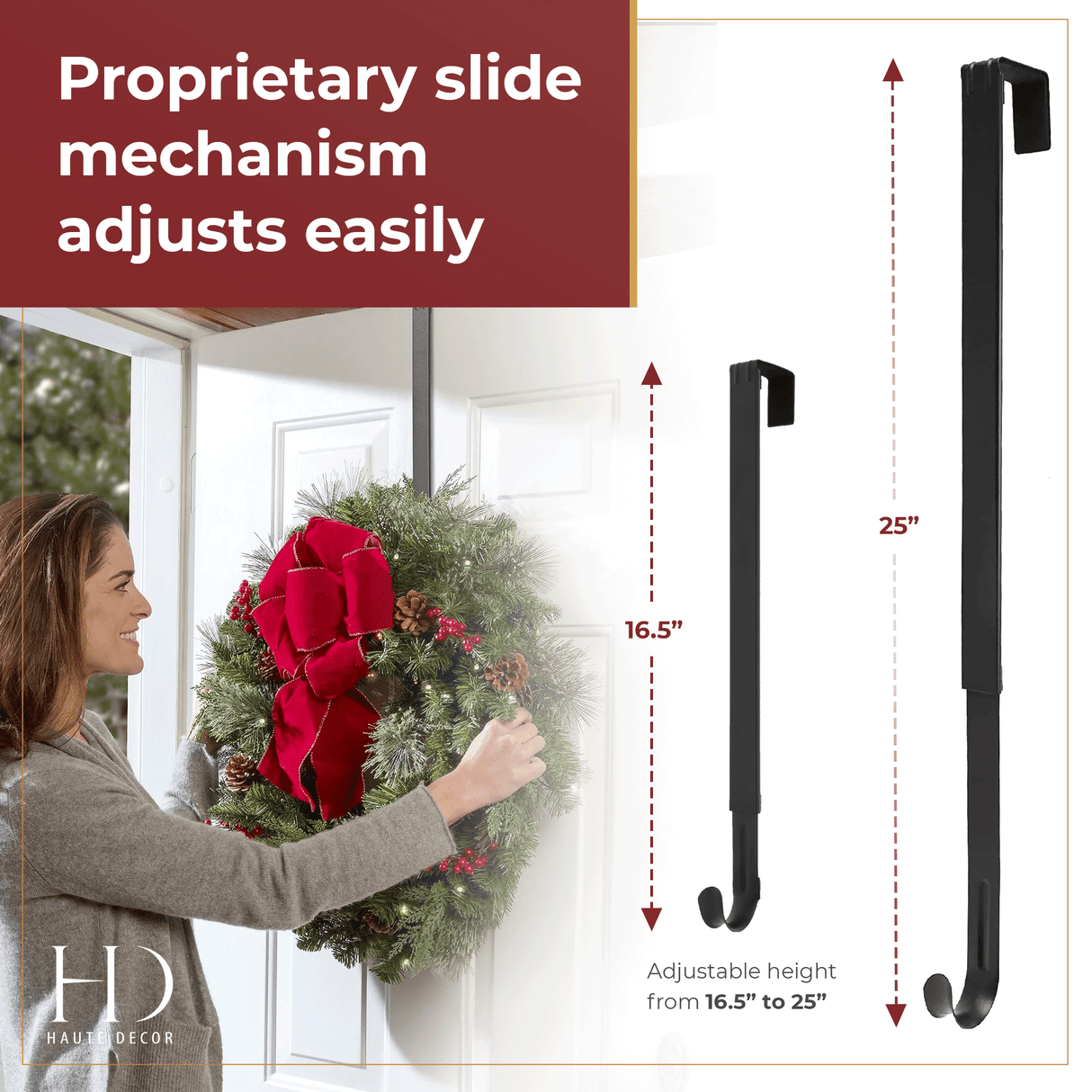 Wreath Hangers - Adapt?äó Adjustable Length Wreath Hanger - 2 Pack - Matte Black