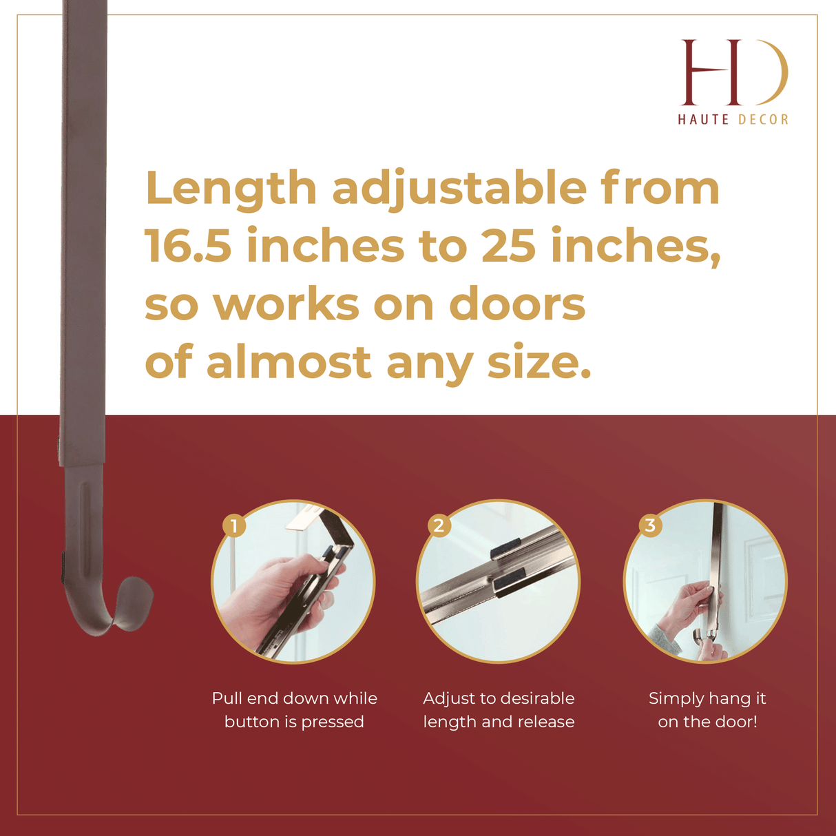 Wreath Hangers - Adapt?äó Adjustable Length Wreath Hanger - 2 Pack - Matte Brown