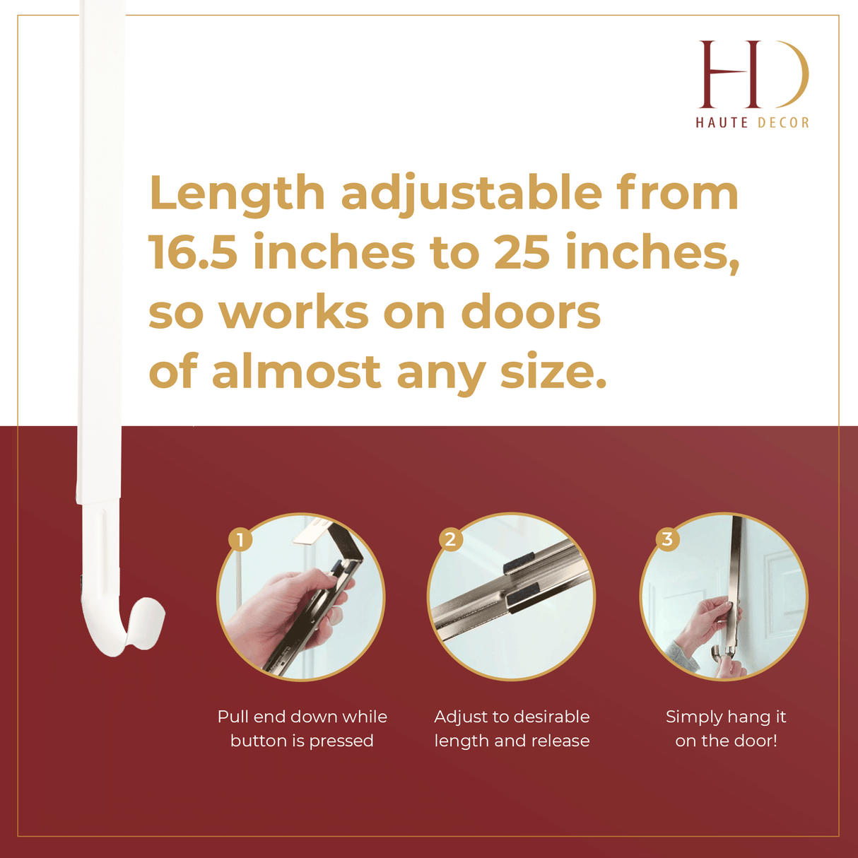 Wreath Hangers - Adapt?äó Adjustable Length Wreath Hanger - 2 Pack White