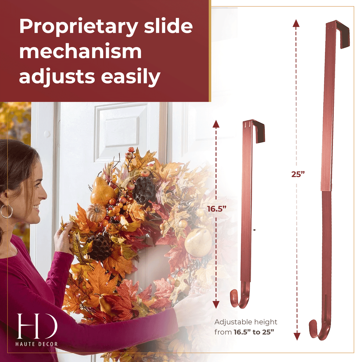 Wreath Hangers - Adapt?äó Adjustable Length Wreath Hanger - Brushed Copper