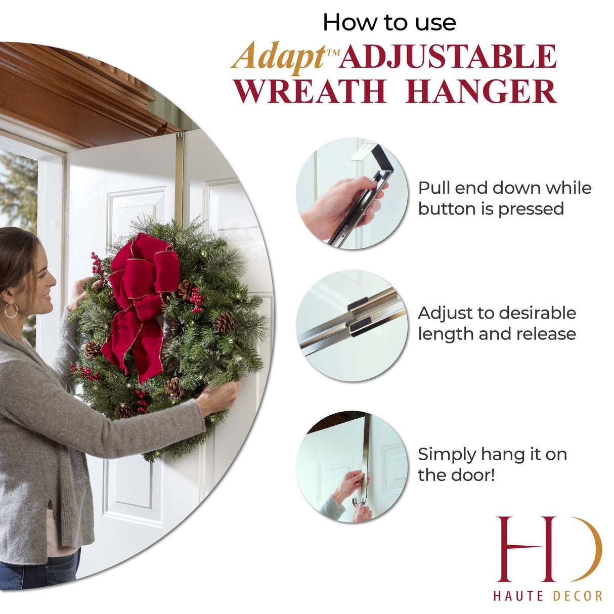 Wreath Hangers - Adapt?äó Adjustable Length Wreath Hanger - Brushed Nickel