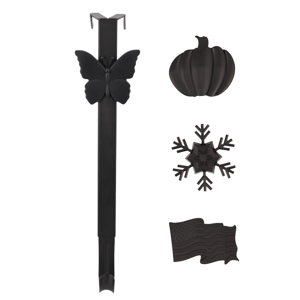 Wreath Hangers - Adapt?äó Adjustable Wreath Hanger, Top & Length Adjustable With 4 Interchangeable Icons - Black