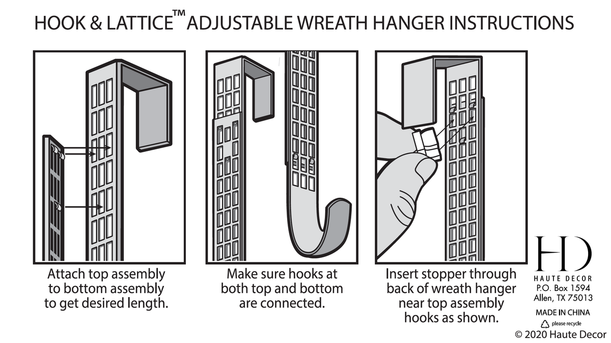 Wreath Hangers - Hook & Lattice?äó Adjustable Length Wreath Hanger, Matte Black