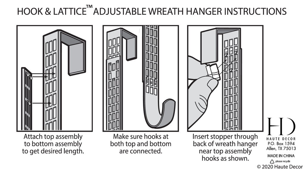 Wreath Hangers - Hook & Lattice™  Adjustable Length Wreath Hanger, Matte Black