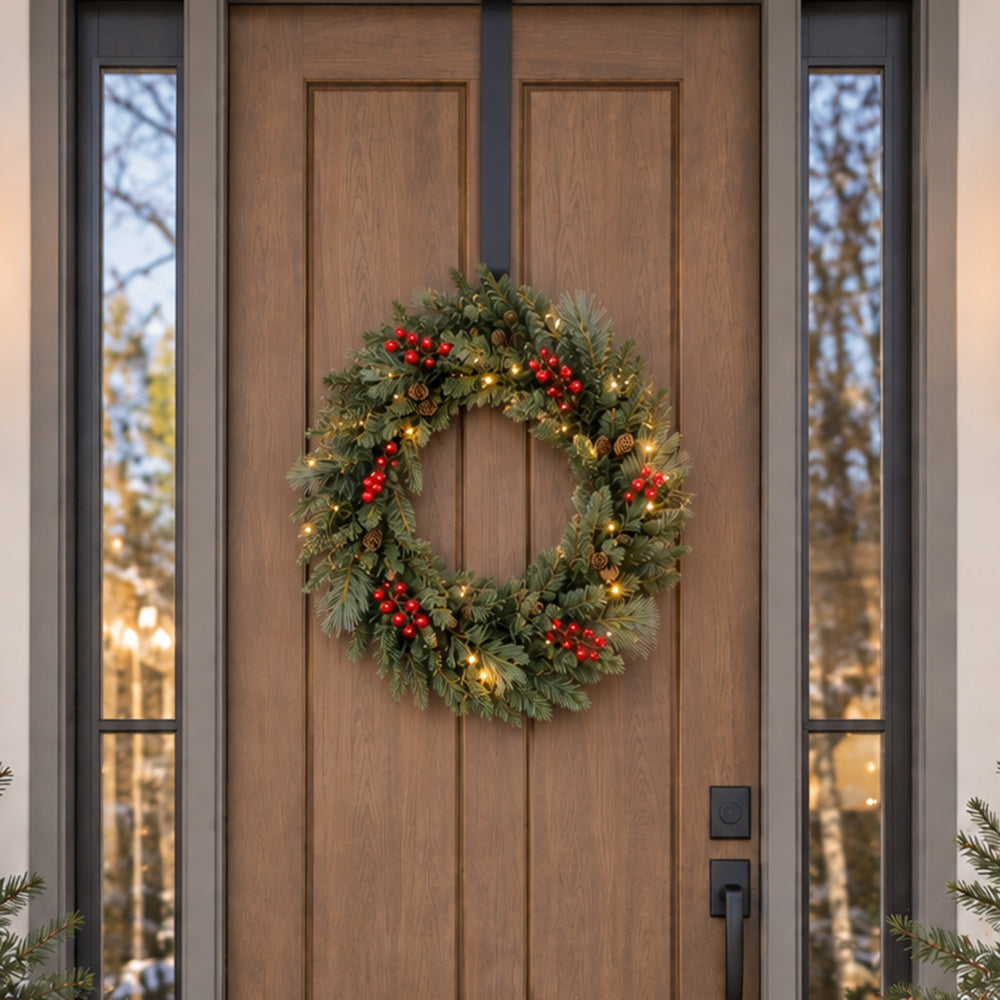 Prelit 24 Inch Classic Christmas Greenery Collapsible Wreath