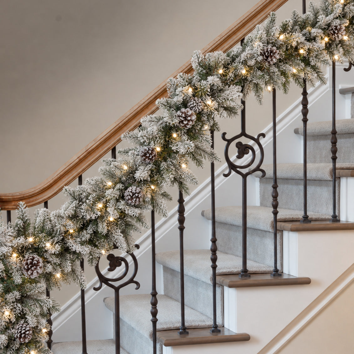 Snowy Stockbridge Pre-Lit 9 Ft. Flocked Garland with Twinkle Lights and Silver Glitter Pinecones
