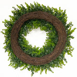 24 Inch Premium Artificial Boxwood Wreath - 100% Recycled Plastic & Natural Grapevine