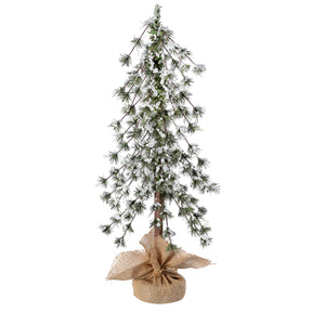 Snow Capped 24 Inch Tall Unlit Alpine Tree with Wrapped Burlap Base