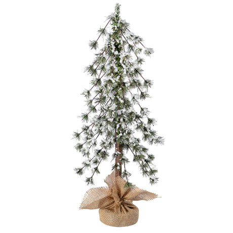Snow Capped 24 Inch Tall Unlit Alpine Tree with Wrapped Burlap Base