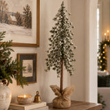 Snow Capped 36 Inch Tall Unlit Alpine Tree with Wrapped Burlap Base