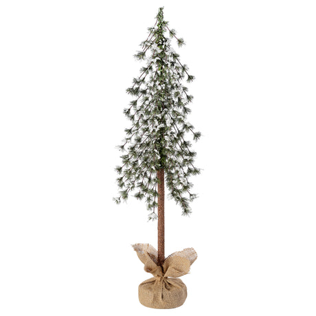 Snow Capped 36 Inch Tall Unlit Alpine Tree with Wrapped Burlap Base