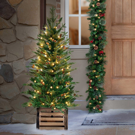 4 Foot Pre-lit Asheville Artificial Fir Christmas Potted Tree