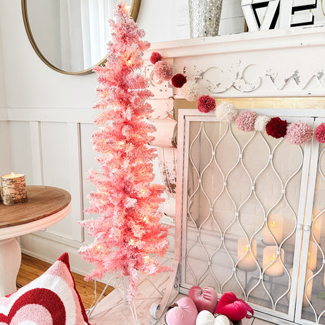 4 Foot Prelit Pink Cotton Candy Flocked Fir Christmas Tree
