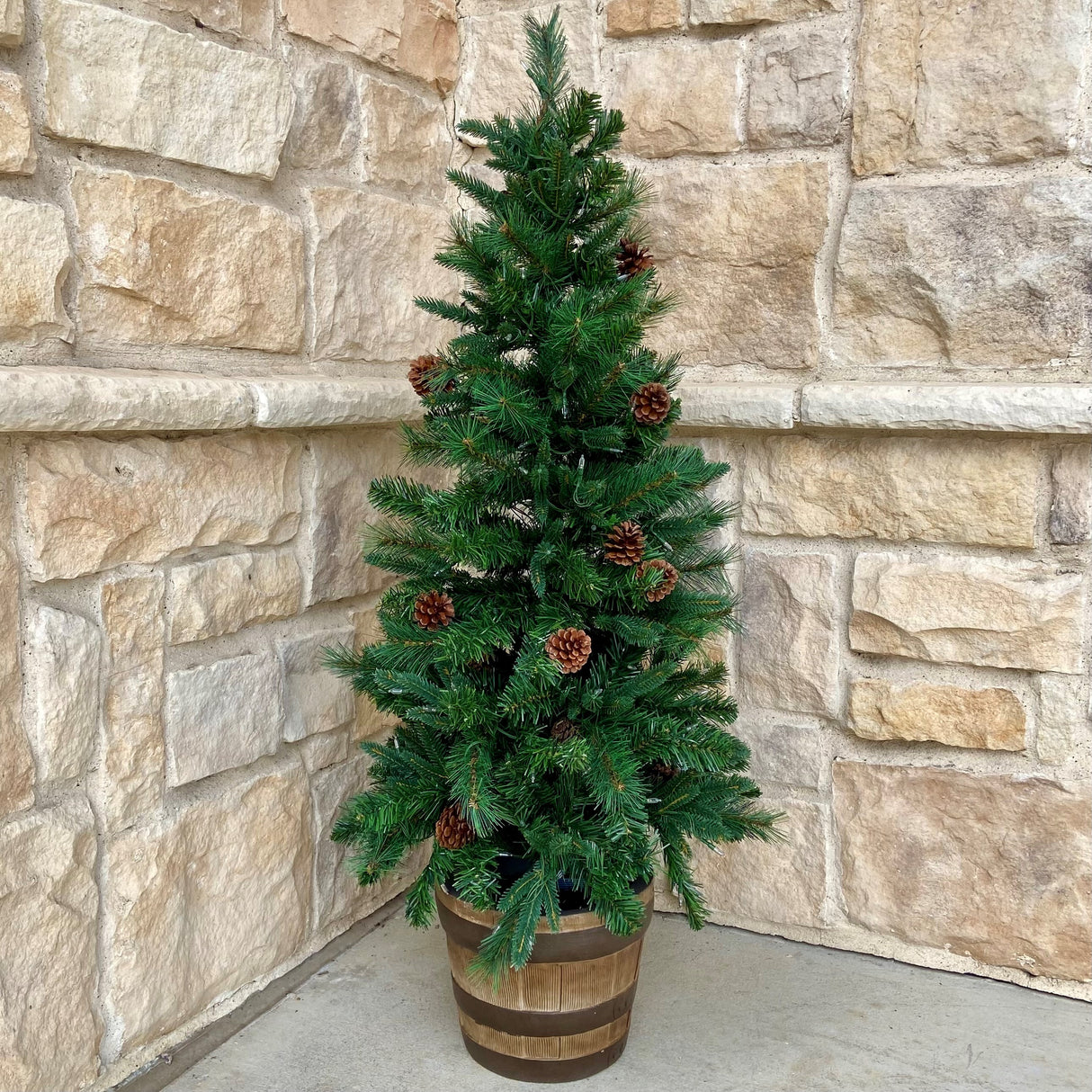 4 Ft. Tall Whiskey Barrel Potted Christmas Tree with Warm White T5 LED Lights - Pre-Lit Christmas Tree in Resin Barrel Pot