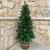 4 Foot Tall Whiskey Barrel Potted Trees with Real Pinecones (Set of 2 Potted Trees)