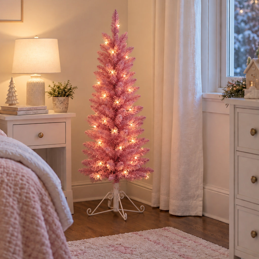 4 Foot Prelit Cotton Candy Fir Christmas Tree with 50 Incandescent Lights (Unflocked Pink)