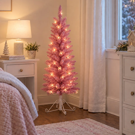 4 Foot Prelit Cotton Candy Fir Christmas Tree with 50 Incandescent Lights (Unflocked Pink)