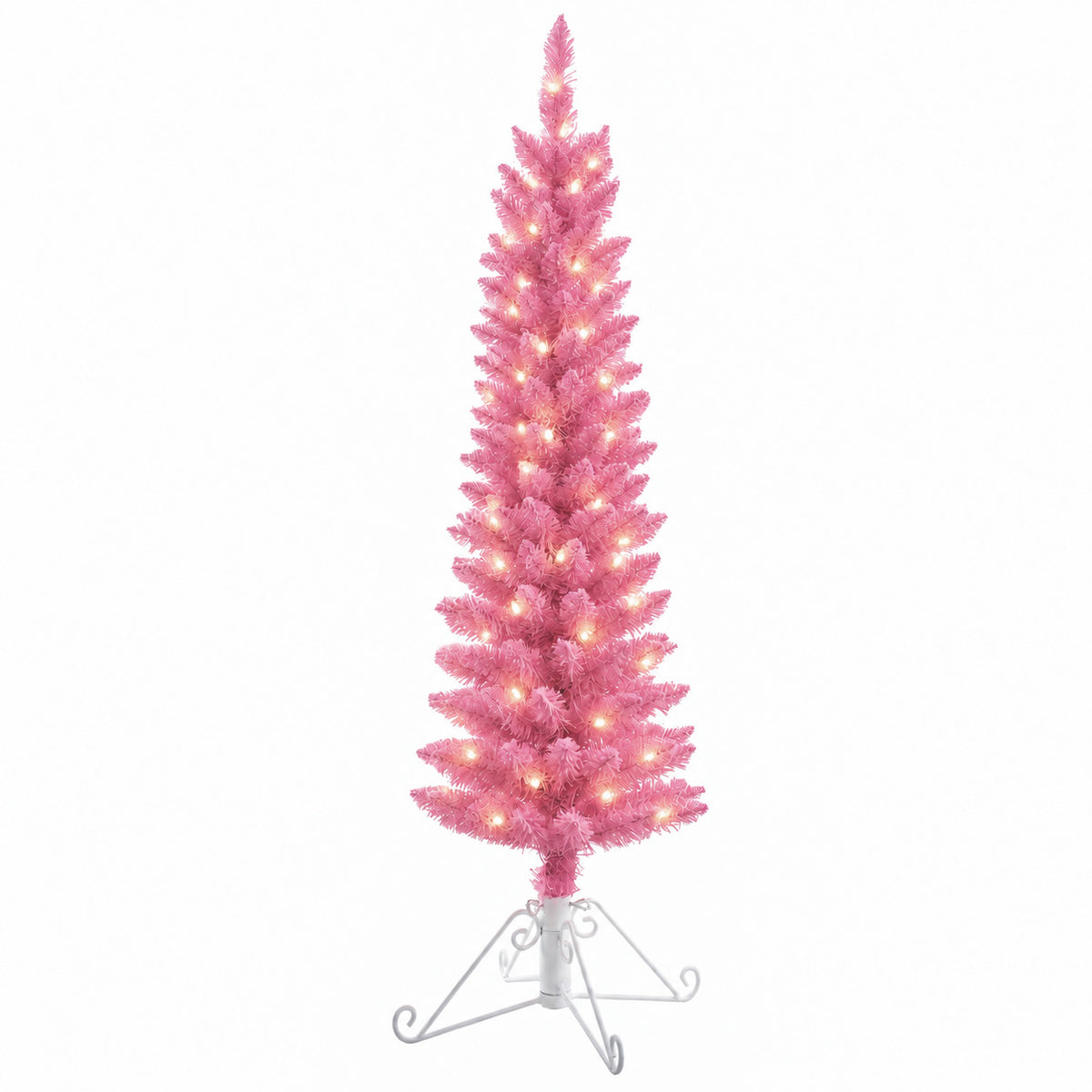 4 Foot Prelit Cotton Candy Fir Christmas Tree with 50 Incandescent Lights (Unflocked Pink)