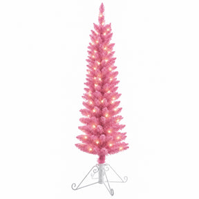 4 Foot Prelit Cotton Candy Fir Christmas Tree with 50 Incandescent Lights (Unflocked Pink)