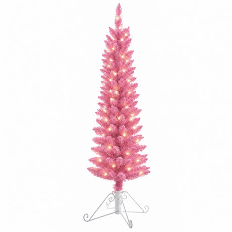 4 Foot Prelit Cotton Candy Fir Christmas Tree with 50 Incandescent Lights (Unflocked Pink)