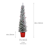 5 Foot Pre-lit Flocked Berry Artificial Fir Christmas Potted Pencil Tree