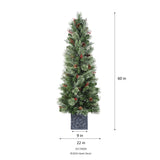 5 Foot Pre-Lit Classic Potted Christmas Tree with 200 Warm White LED Lights, Red Berries, and Real Pinecones - Potted Tree for Front Porch, Indoor or Outdoor Use