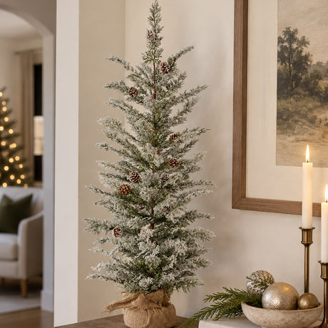 Frosted White Spruce 30 Inch Tall Unlit Tabletop Tree with Wrapped Burlap Base