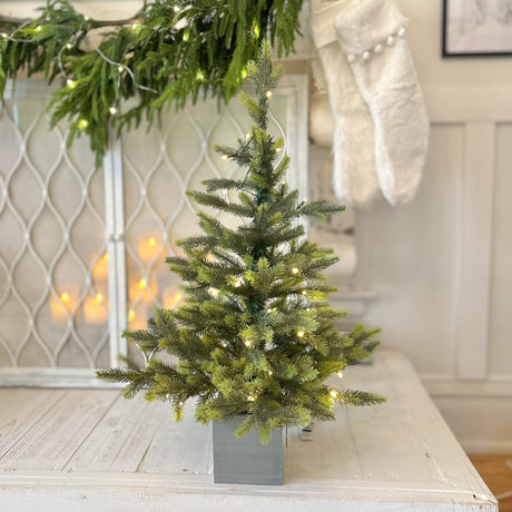 30 Inch Prelit Fraser Fir Potted Tree in Wooden Pot