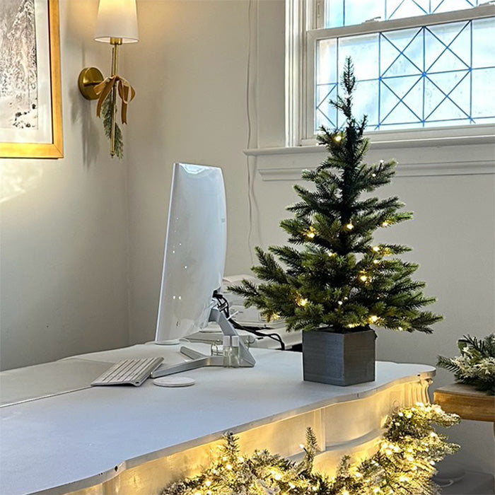 30 Inch Prelit Fraser Fir Potted Tree in Wooden Pot