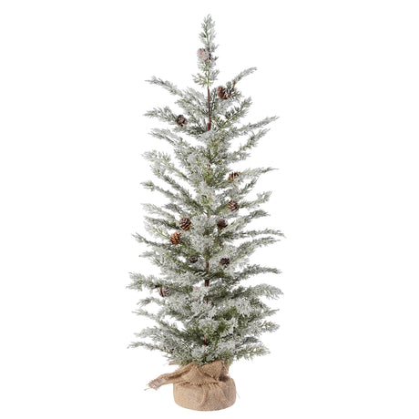 Frosted White Spruce 30 Inch Tall Unlit Tabletop Tree with Wrapped Burlap Base