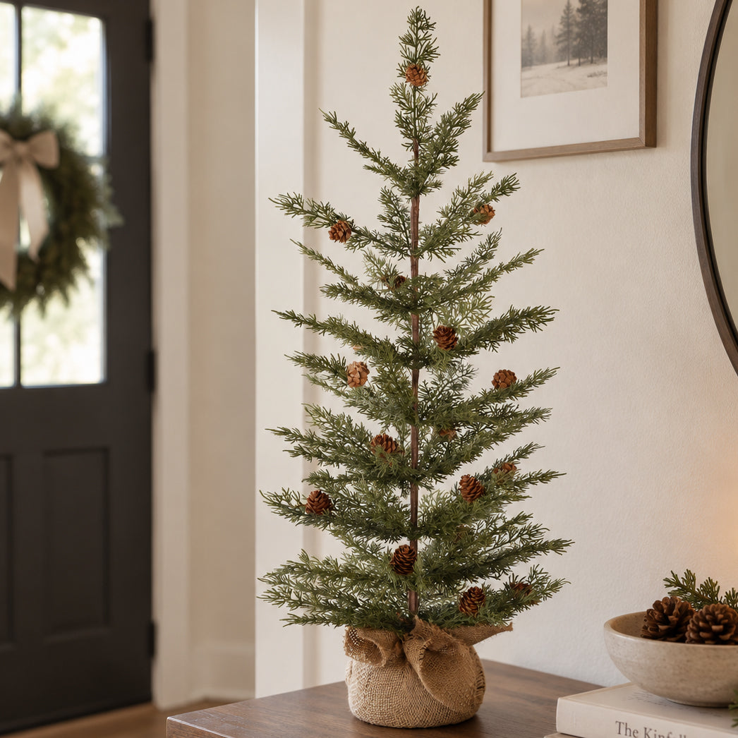 Spruce 30 Inch Tall Unlit Tabletop Tree with Wrapped Burlap Base