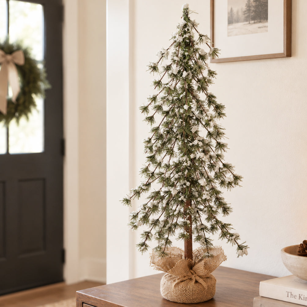 Snow Capped 30 Inch Tall Unlit Alpine Tree with Wrapped Burlap Base
