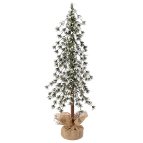 Snow Capped 30 Inch Tall Unlit Alpine Tree with Wrapped Burlap Base