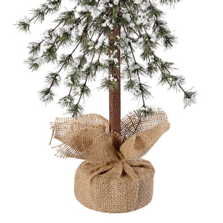 Snow Capped 30 Inch Tall Unlit Alpine Tree with Wrapped Burlap Base