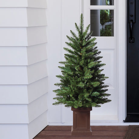 3.5 Foot Berkeley Fir Tree, Unlit in Brown Wood-Look Plastic Pot