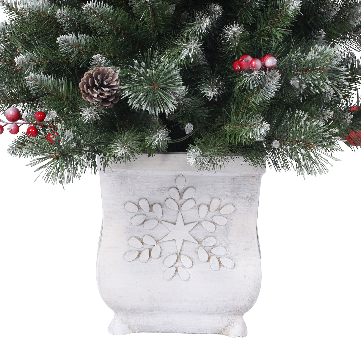 4.5 Ft. Frosted Ithica Pine Potted Christmas Tree with Soft White C3 LED Lights