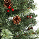 4.5 Foot Pre-Lit Evergreen Potted Porch Tree with 100 Warm White LED Lights, Red Berries, Real Pinecones