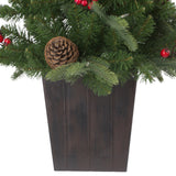 Classic Forest 4.5 Ft. Pre-Lit Potted Porch Tree with Real Pinecones in Wood Grain Pot