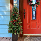 Classic Forest 4.5 Ft. Pre-Lit Potted Porch Tree with Real Pinecones in Wood Grain Pot