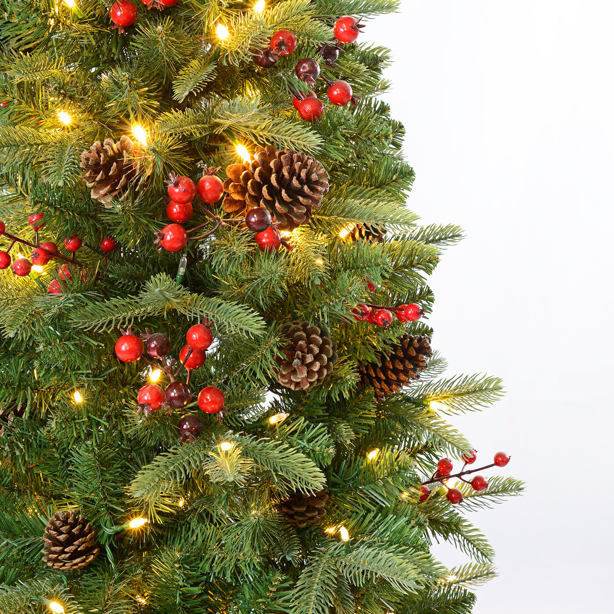 Classic Forest 4.5 Ft. Pre-Lit Potted Porch Tree with Real Pinecones in Wood Grain Pot