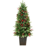 Classic Forest 4.5 Ft. Pre-Lit Potted Porch Tree with Real Pinecones in Wood Grain Pot